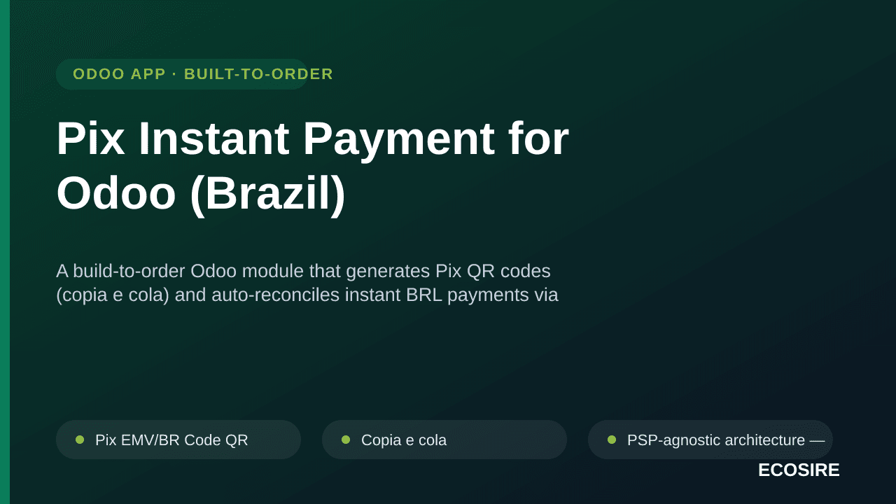 Pix Instant Payment for Odoo (Brazil) — A build-to-order Odoo module that generates Pix QR codes (copia e cola) and auto-reco — Image 1 of 3