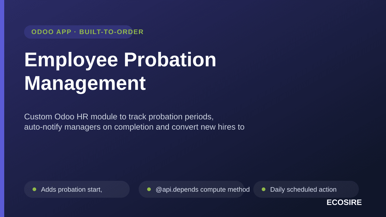 Employee Probation Management — Custom Odoo HR module to track probation periods, auto-notify managers on completion and conv — Image 1 of 3