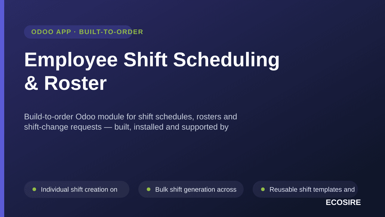 Employee Shift Scheduling & Roster — Build-to-order Odoo module for shift schedules, rosters and shift-change requests — buil — Image 1 of 3
