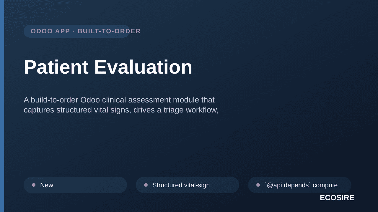 Patient Evaluation — A build-to-order Odoo clinical assessment module that captures structured vital signs, drives a triage w — Image 1 of 3