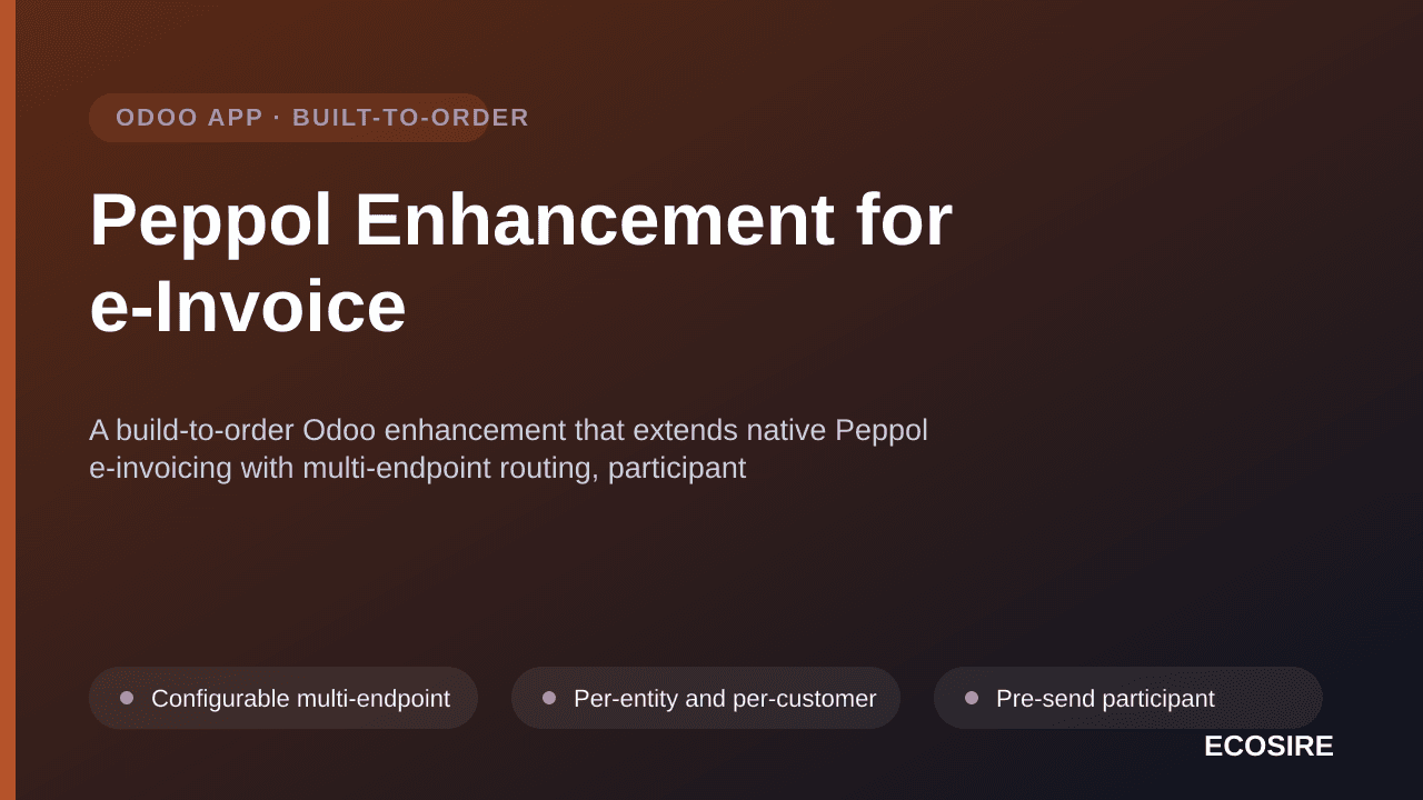 Peppol Enhancement for e-Invoice — A build-to-order Odoo enhancement that extends native Peppol e-invoicing with multi-endpoi — Image 1 of 3
