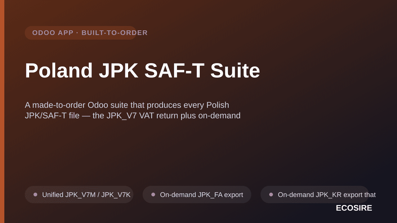 Poland JPK SAF-T Suite — A made-to-order Odoo suite that produces every Polish JPK/SAF-T file — the JPK_V7 VAT return plus on — Image 1 of 3
