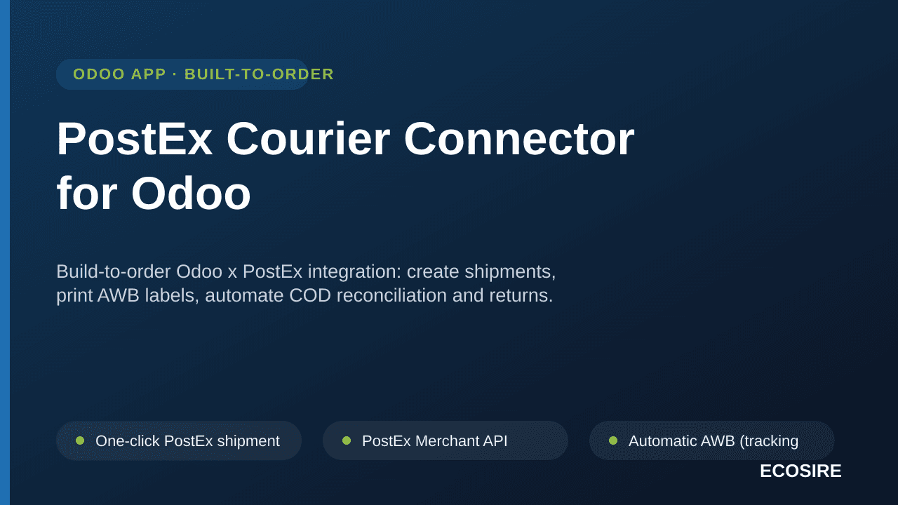 PostEx Courier Connector for Odoo — Build-to-order Odoo x PostEx integration: create shipments, print AWB labels, automate CO — Image 1 of 3