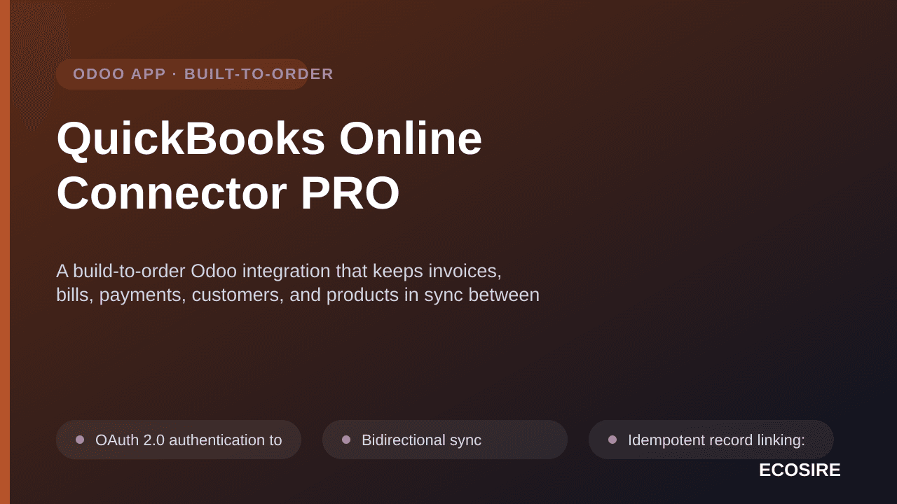 QuickBooks Online Connector PRO — A build-to-order Odoo integration that keeps invoices, bills, payments, customers, and prod — Image 1 of 3