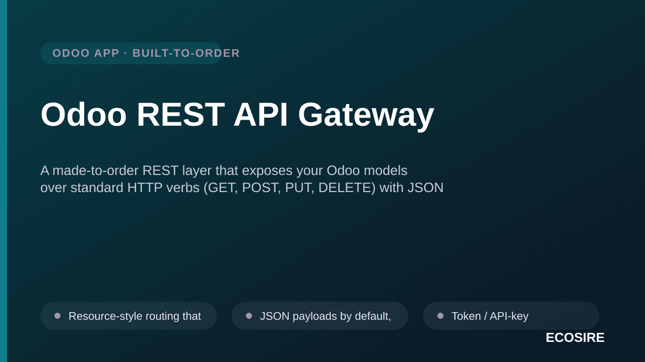 Odoo REST API Gateway — A made-to-order REST layer that exposes your Odoo models over standard HTTP verbs (GET, POST, PUT, DE — Image 1 of 3