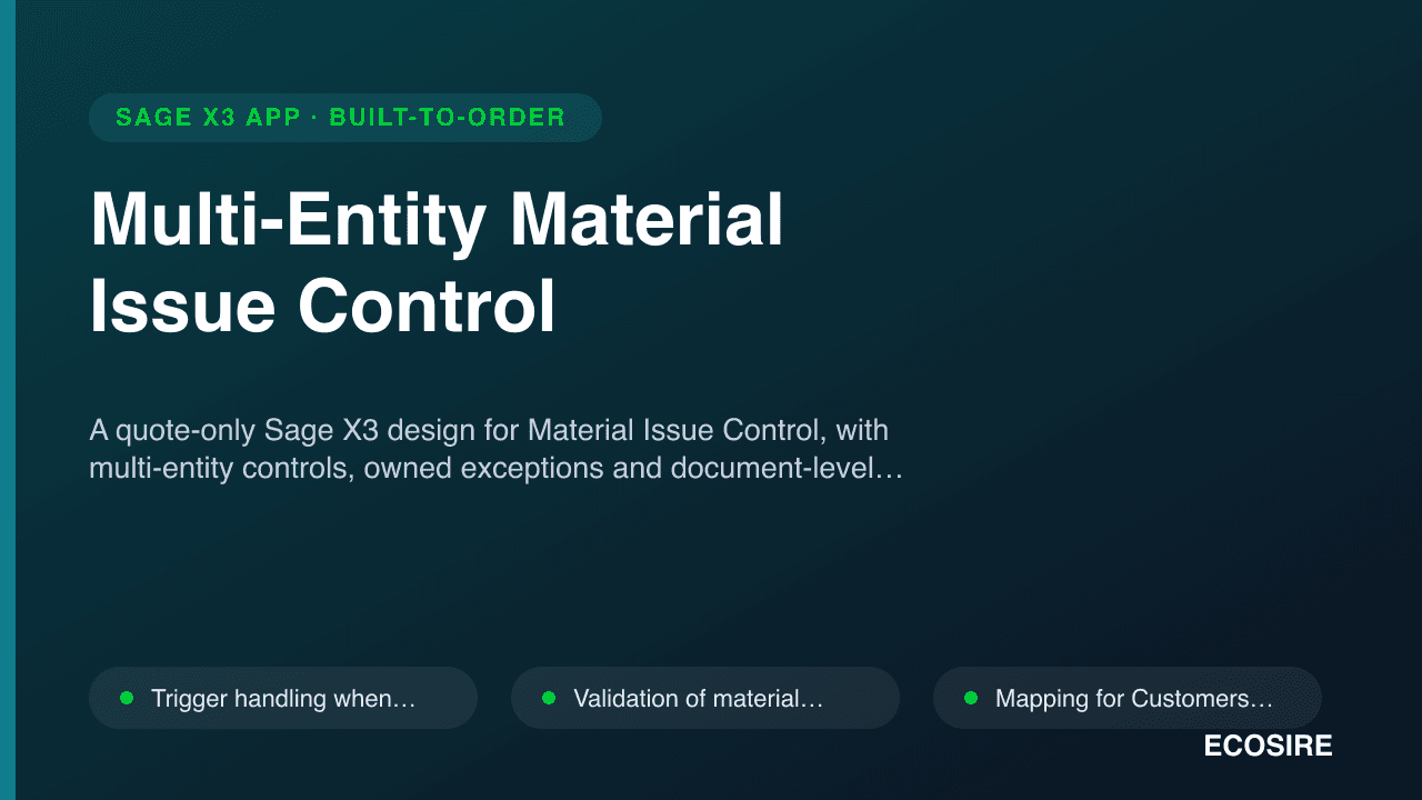 Multi-Entity Material Issue Control
