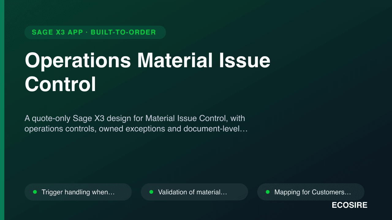 Operations Material Issue Control