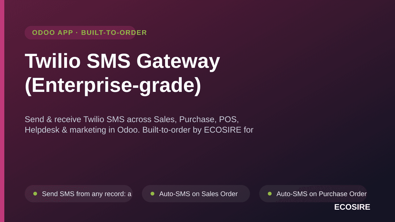 Twilio SMS Gateway (Enterprise-grade) — Send & receive Twilio SMS across Sales, Purchase, POS, Helpdesk & marketing in Odoo — Image 1 of 3