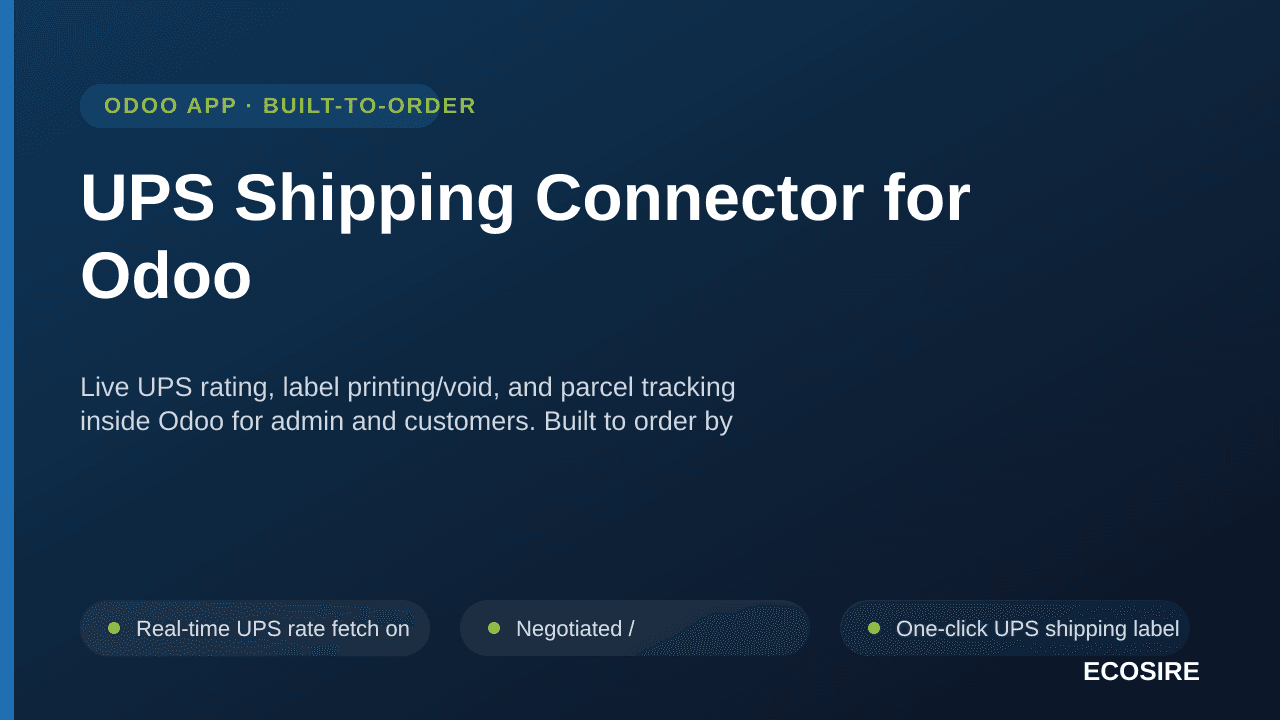 UPS Shipping Connector for Odoo — Live UPS rating, label printing/void, and parcel tracking inside Odoo for admin and custome — Image 1 of 3