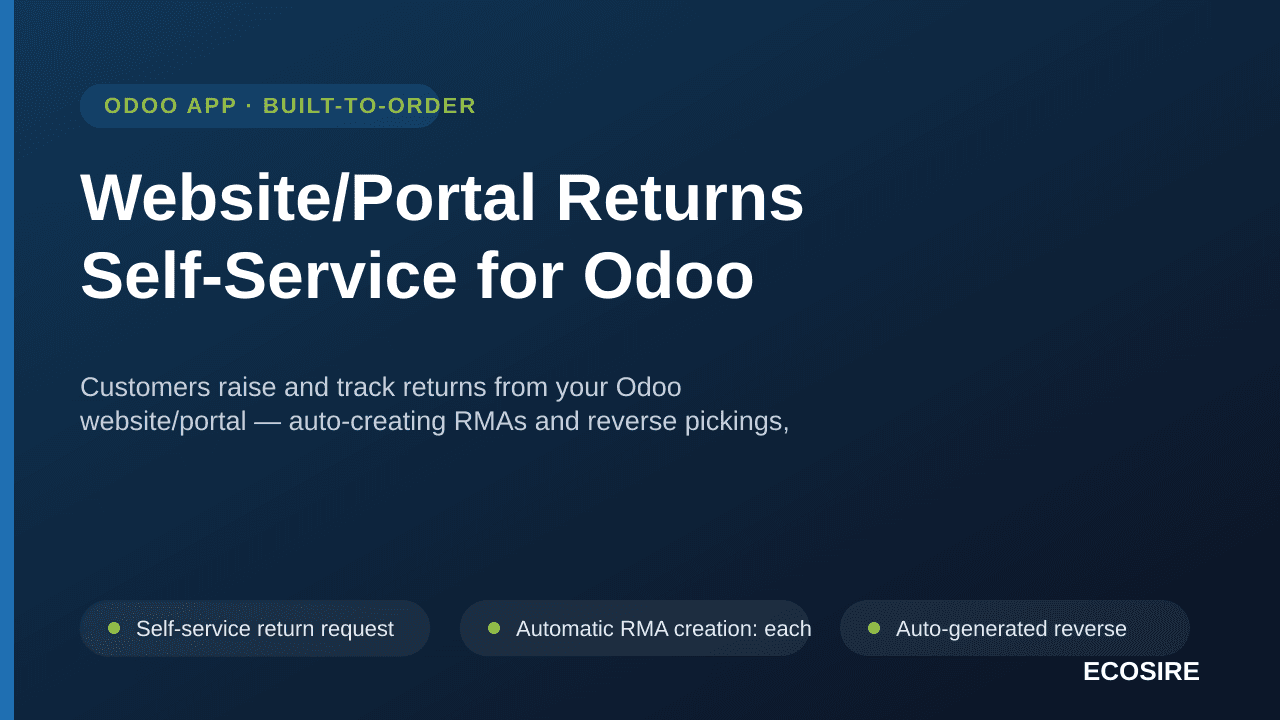 Website/Portal Returns Self-Service for Odoo — Customers raise and track returns from your Odoo website/portal — auto-creatin — Image 1 of 3