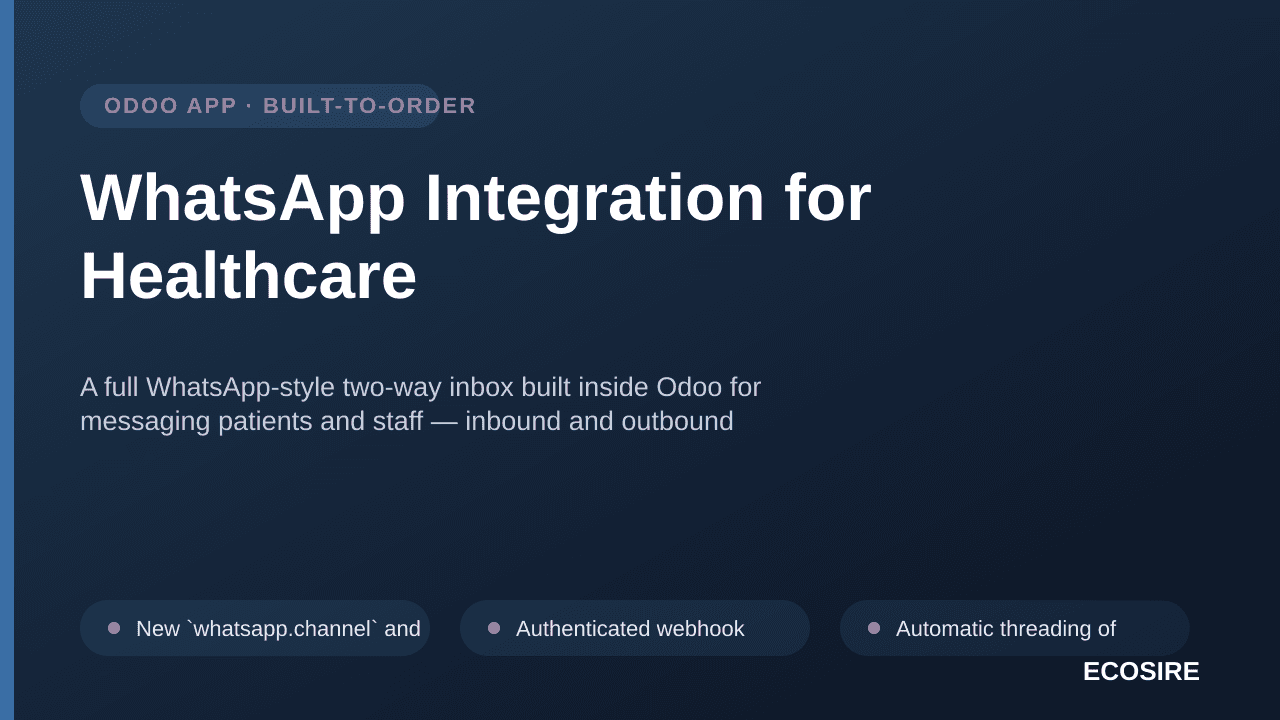 WhatsApp Integration for Healthcare — A full WhatsApp-style two-way inbox built inside Odoo for messaging patients and staff — Image 1 of 3