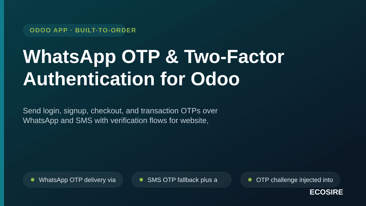 WhatsApp OTP & Two-Factor Authentication for Odoo — Send login, signup, checkout, and transaction OTPs over WhatsApp and SMS — Image 1 of 3