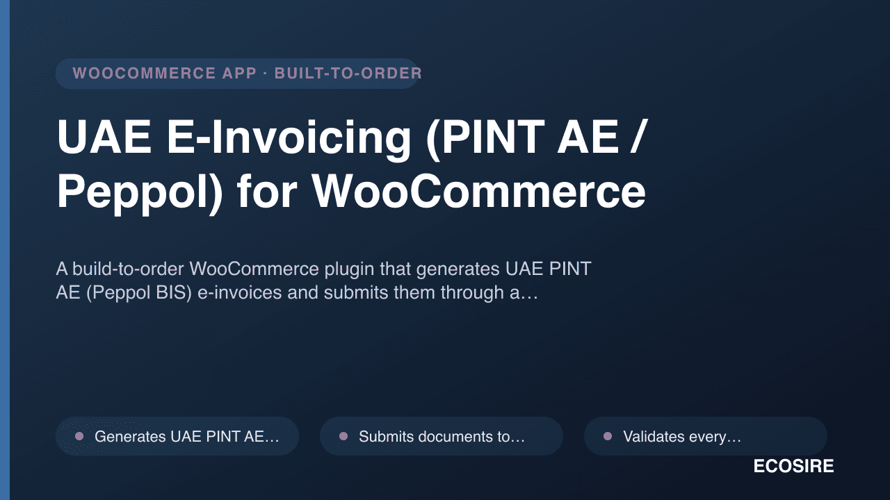 UAE E-Invoicing (PINT AE / Peppol) for WooCommerce