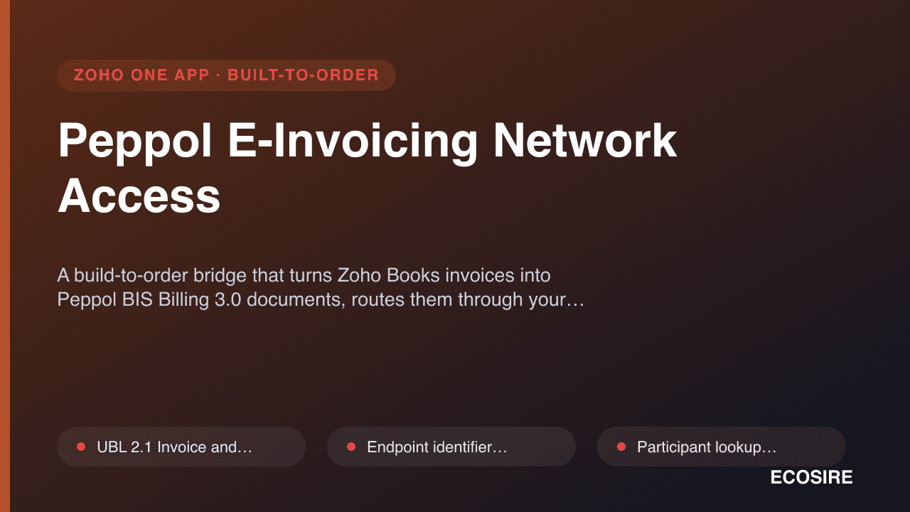 Peppol E-Invoicing Network Access — A build-to-order bridge that turns Zoho Books invoices into Peppol BIS Billing 3