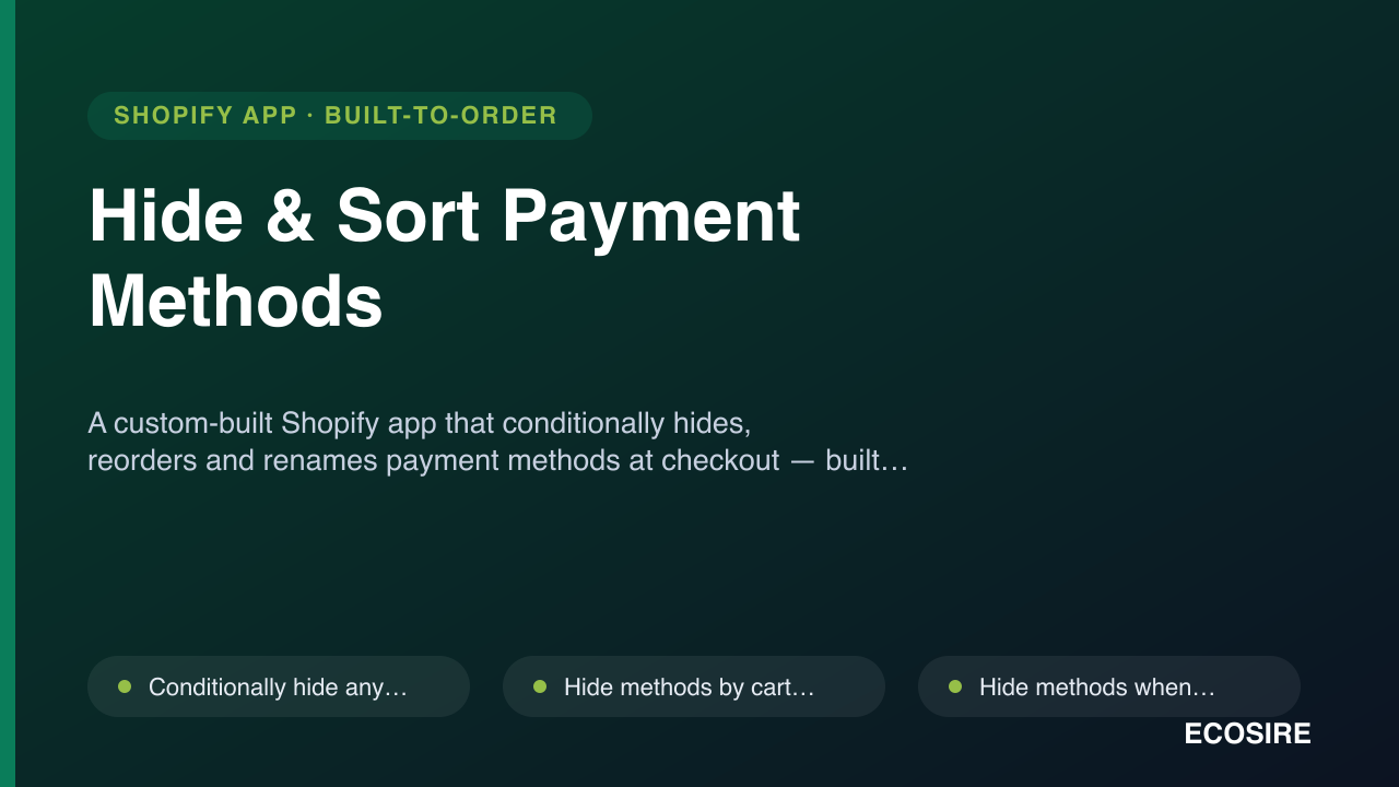 Hide & Sort Payment Methods — SaaS Tools Module for Shopify